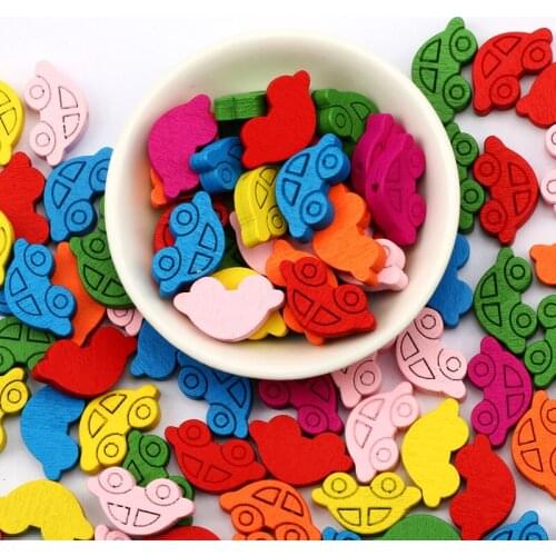 20/50pcs Mixed Color Cartoon Creative Natural Wooden Car Shape Loose Beads For Jewelry Making Handmade Children Bracelet Gift