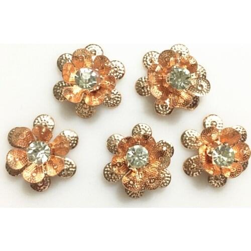 CJSIR 5pcs 2ROWS Flower Crystal Buttons Flatback Decorative Accessories DIY For Wedding Bridal Headdress Bow Crafts Supplies