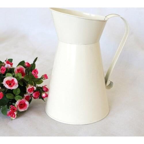 Home Decor Flower Pot with Handle Rustic White Milk Jug Vase Primitive Country Vintage Watering Gardening Supplies R7UB