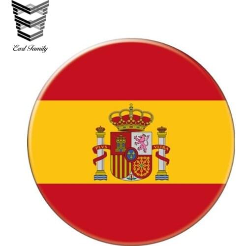 EARLFAMILY 13cm x 13cm Auto Moto Bike Suitcase Laptop Flag Round Spain Decal Reflective Car Sticker Waterproof 3D Car Styling