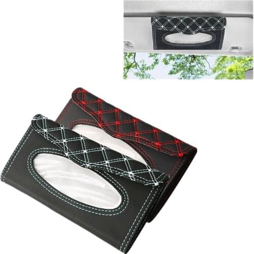 Car Tissue Box Car Sun Visor Tissue Boxes Tissue Holder Leather Hanging Bag Storage Organizer Tissue Case Plaid car tissue cover