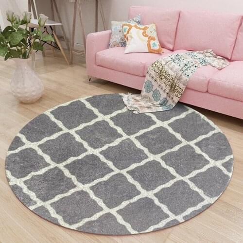Geometry Grey Round Carpets For Living Room Balcony Hang Chair Mat Soft Rugs Carpet For Shaggy Rug Room Kids Bedroom Lamb Velvet