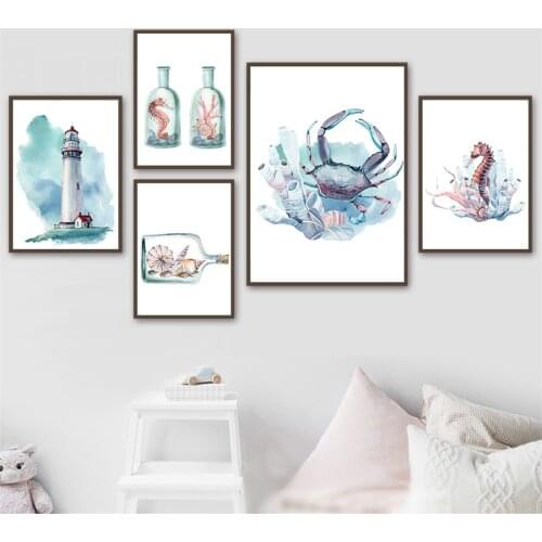 Mountain Lighthouse Sea Horse Landscape Nostalgic Canvas Poster Wall Art Print Scandinavian Painting Picture Home Decoration