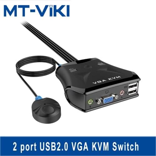 MT-VIKI 2 Port USB2.0 VGA KVM Switch Built In Cable With Desktop Controller Support 2 In 1Out With Audio 1920*1440 MT-201VL