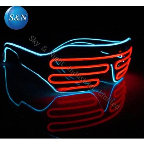 Ice blue + Red) Mix color LED EL Fashion Shutter Glasses + Sound Inverter +Free Shipping