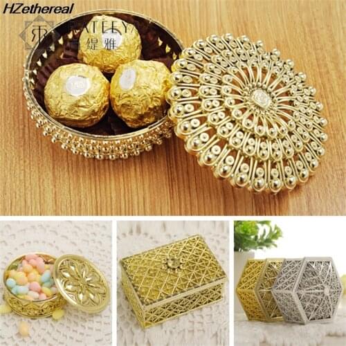 Mini Hollow Gold Foil Cake Candy Box Wedding Favor Baby Gift Treat Box Party