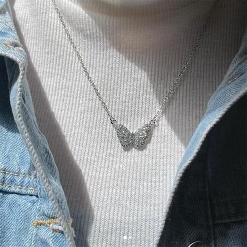 Fashion Charm Zircon Butterfly Necklaces For Women Jewelry Rose Gold Stainless Steel Chain Necklace Romantic Pendant Party Decor