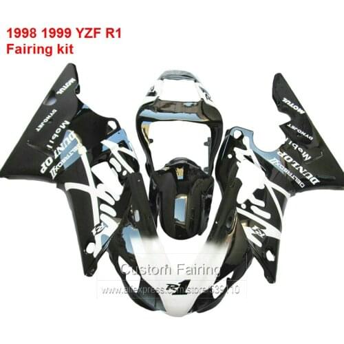 Fashion Fairing kit For YAMAHA YZF R1 1998 1999 model 98 99 ( White / black ) yzfr1 Fairings free custom CN65