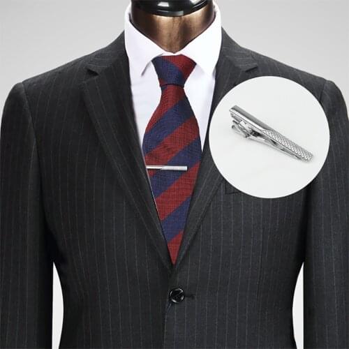 Tie&Clip Set Fashion Formal 8cm Polyester Striped Necktie Bright Ties Pin Clips Clasp Silver for Mens Clothing Accessories