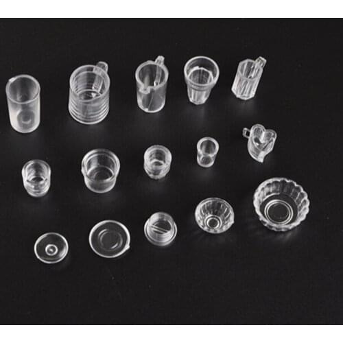 15Pcs/set Mini Dollhouse Cup Set Plastic Tableware Drink Wine Bottles Goblets Beer Plates Accessories Doll House Miniatures