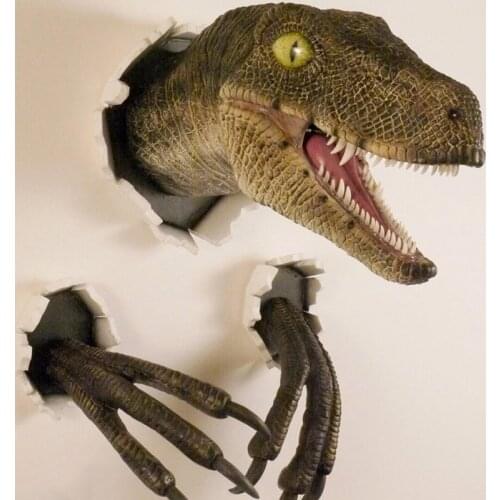 2021 New Wall Mounted Dinosaur Sculpture Wall Lifelike Wall Bursting Dinosaur Bust Hanging Halloween Party Cosplay Costume Decor