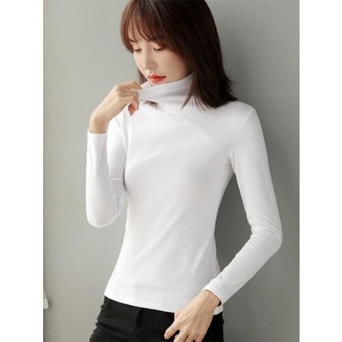 New Autumn Women T Shirt Cotton Turtleneck T-Shirts Casual Slim Fit Elegant Lady Spring Top Winter Base Shirt Full Sleeve Tees