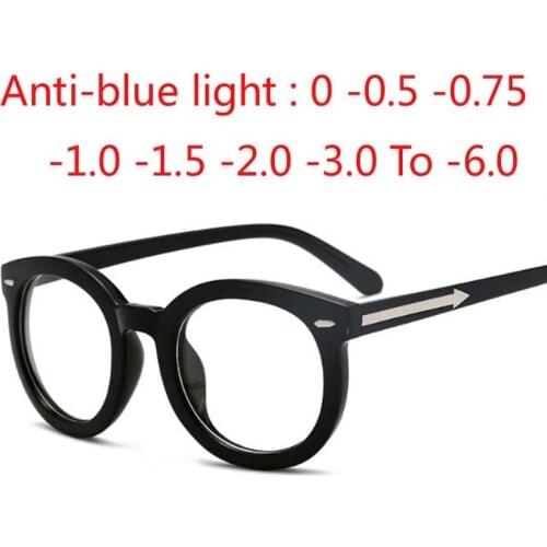 Black Round Eyewear Women Retro Big Optical Arrow Glasses Myopia Men Clear Lens -0.5 -1.0 -1.5 -2.0 -2.5 To -6.0
