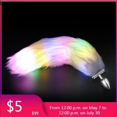 Ockered Metal Anal Plug Luminous Tail Anal Plug Tease Sex Toys Adult Sex Toys Flirting Tool Expand Anal Luminous Fox Tail