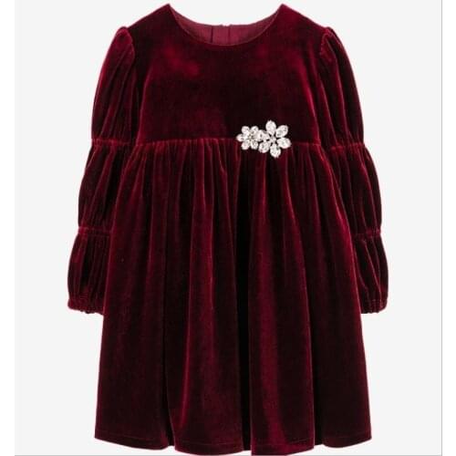 Baby Girls Autumn Winter Velvet princess Dress lantern sleeve Children o- Collar Baby birthday Party Dress