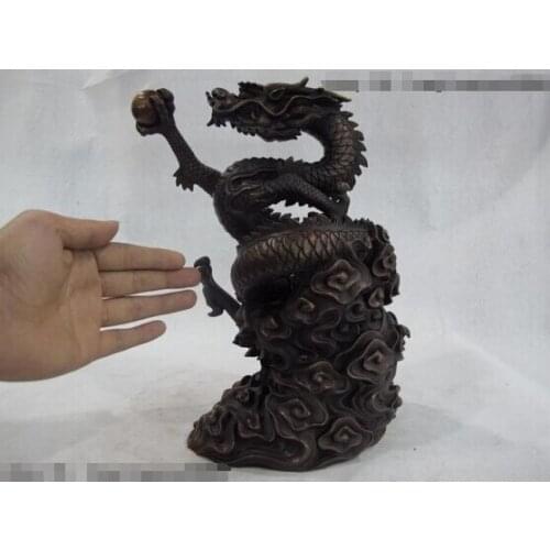 Song voge gem S0158 12 Chinese Copper Bronze Home Feng Shui Lucky Spiral Fly Play Bead Dragon Statue
