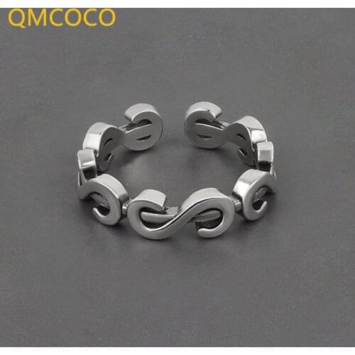QMCOCO 925 Silver Ring For Man And Women Rings Wedding Band S-Shape Woman Open Adjustable Ring Trendy Jewelry