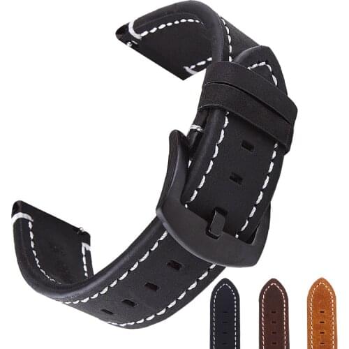 Vintage Leather Watchband Material Wristband Strap 18mm 20mm 22mm 24mm With Silver Stainless Steel Buckle Watch Accessories