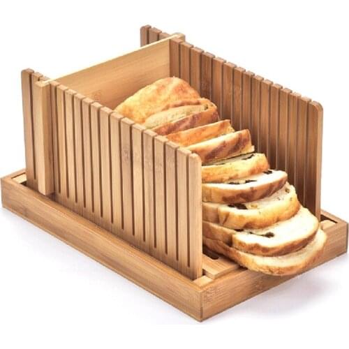 Foldable Bamboo Wood Bread Slicer Cutter Toast Loaf Cutting Guide Slicing Maker for Homemade Cakes Bagels Kitchen Utensils