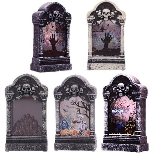 2021 Halloween Luminous Mini Tombstone Ornaments Ghost Pattern Diy Tombstone Night Light Pumpkin Skull Lamp Party Xmas decor