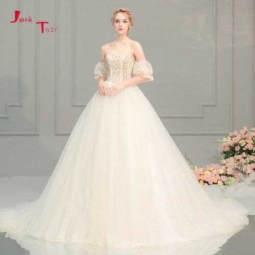Vestidos de Noiva New Arrival Off the Shoulder A-line Wedding Dresses Boho Short Sleeve Beading Bodice Bride Dress Robe Mariage