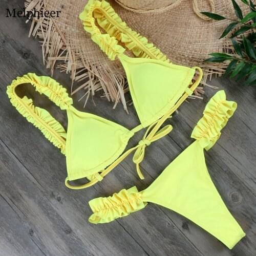 Yellow Red Black Pink Bikini Girls 2019 Push Up Brazilian Bikinis Ruffle Swimwear Women Beachwear Swimsuit Summer Bathing Suit