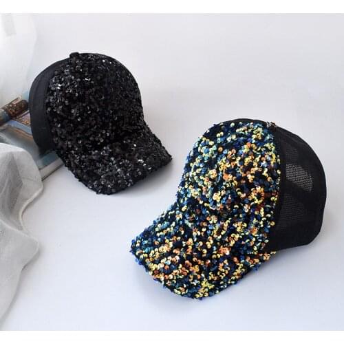 2021 Summer Women Baseball Cap Ponytail Hat Fashion Sequins Shiny Pink Hats Mesh Sun Visor Snapback Caps For Outdoor Activity