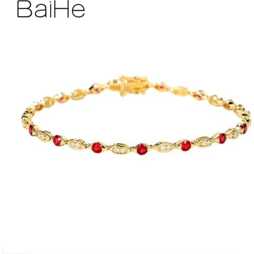 BAIHE Solid 14K Yellow Gold 1.1ct Natural Rubis 0.22ct Natural Diamonds Women Fine Jewelry Beautiful atmospheric ruby bracelet