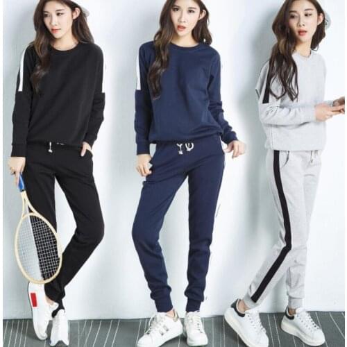Womens two-piece set Casual long-sleeved round-neck sweater and lacing trousers suit fashion new style slim Sportswear plus