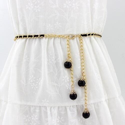 Golden Fashion Women Metal Chain Imitation Pearls Luxury Fine Waist Strap Dress Coat Skirt Lady All-Match Decorative Waistband