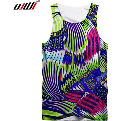 UJWI 3d Vest Men Summer Tops Cool Print Peacock Featheer Tank Tops Boy Unisex O Neck Loose Shirts Workout Fitness Clothing Shirt
