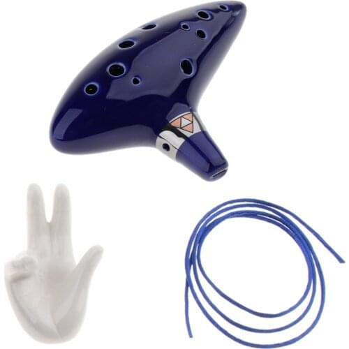 1 Set Dark Blue 12 Holes AC Ocarina Flute Xun+White Ocarinas Holder Home Decoration Adornment