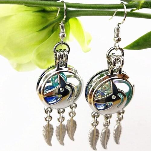1pair Unicorn,Angel,Owl, Cat Dreamnet Dangle Earrings Perfume Essential Oil Diffuser Cage Locket Earrings with beads