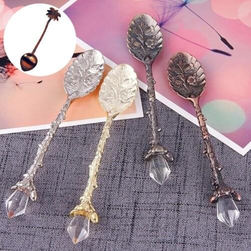 1pc Vintage Royal Style Coffee Spoon Crystal Head Carved Pattern Tea Spoon Kitchen Decor Flatware Dessert Ice Cream Scoops