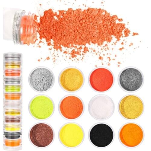 12color/lot Neon Gold Black Nail Powder Pigment Dust Gradient Glitter Acrylic Powder Nail Art Decoration