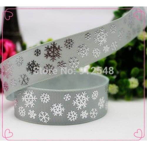 1410816,7/8 '' 22MM Christmas snowflake silver hot Printed grosgrain ribbon, DIY handmade materials, headwear accessories