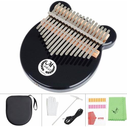 17 Key Electroacoustic Kalimba Crystal Black Bear Face Shape Thumb Piano Mbira with Storage Case