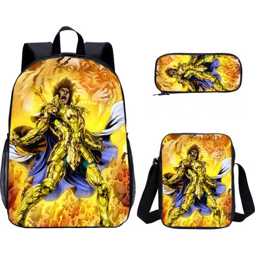 Anime Saint Seiya School Backapck 3 pcs Set Cartoon Pattern Student Book Bag 1-6th Grade Kids Back to School Best Gift