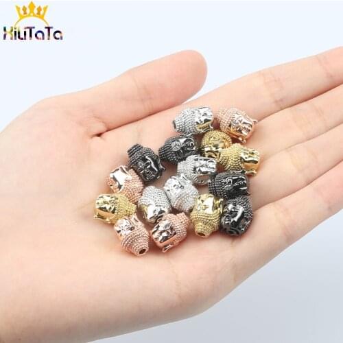 3pcs/lot CZ Spacer Beads Buddha Head Brass Micro Pave Cubic Zirconia Beads For Jewelry Making Mens Bracelets Charms Accessories