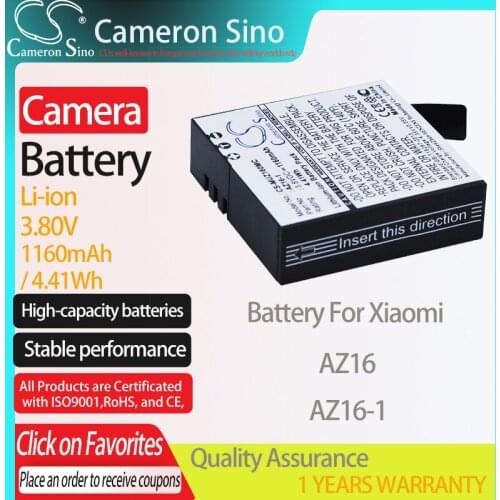 CameronSino Battery for Xiaomi AZ16 fits Xiaomi AZ16-1 Digital camera Batteries 1160mAh/4.41Wh 3.80V Li-ion Black