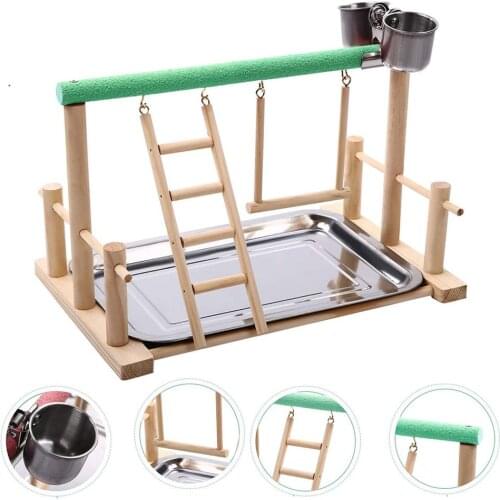 Bird Toy Activity Center Durable Safe Birdcage Stands With Bird Perch Ladder Hammock Feeder Playground For Cockatiel Parrot