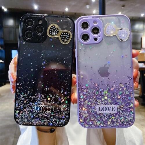 Glitter Bling Love Bow Sequins Case For OPPO A53 A31 A9 A5 2020 Cover For OPPO A52 A3S A5S F9 F17 Pro A93 Reno 4F Realme C15 11