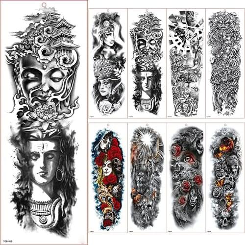 Large Arm Sleeve Tattoo Waterproof Temporary Tattoo Sticker Leopard Buddhist Totem Full Flower Tatoo Body Art Tattoo Girl