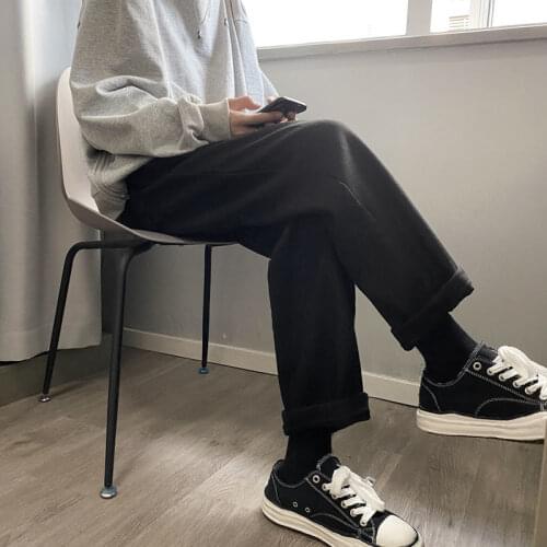 Autumn Winter New Woman Fashion Pants Mens Solid Color Straight Harem Pants Korean Streetwear Man Loose Pants