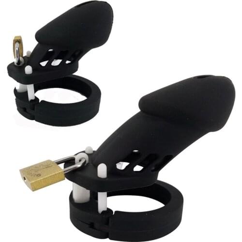 CB6000 CB6000S Black Silicone Male Chastity Device Penis Sleeve Chastity Cage with Lock 5 Penis Ring Sex Products for Men G7-2-3
