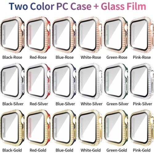 18 Colors Women Diamond PC Case for Apple Watch 40mm 44mm 38mm 42mm Cover for Iwatch Series 6 SE 5 4 3 Screen Protector Bumper