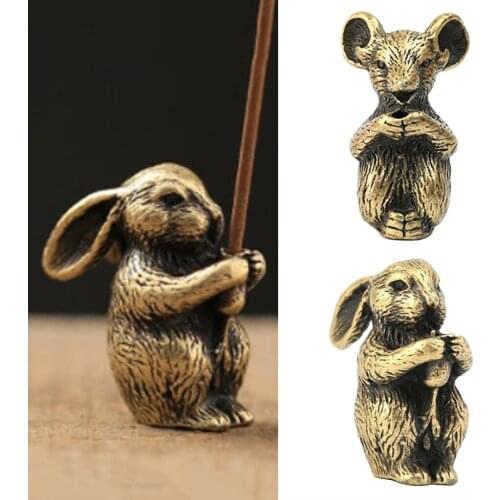 2pcs Lucky Fengshui Decor Brass Zodiac Rabbit Rat Statues Incense Holder