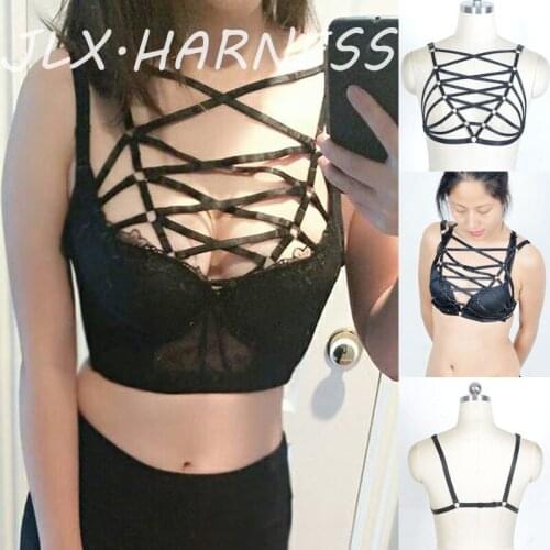 Fetish Wear Body Harness Gothic Open Chest Cage Bra Crop Top Erotic Lingerie Body Bondage Bodysuit Harajuku Harness Bra JO0156