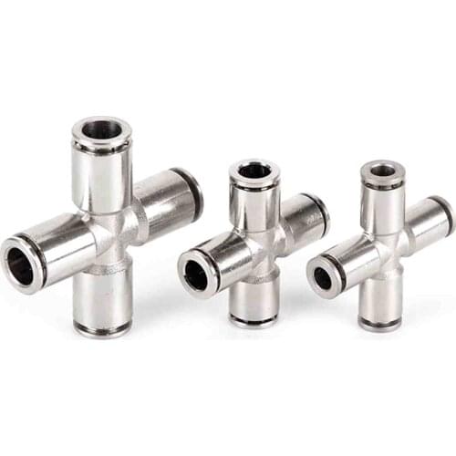 Fit Tube O/D 4/6/8/10/12mm 304 Stainless Steel Equal Cross 4 Ways Pneumatic Connector Fittings 0.1-4 Mpa Air Vacuum