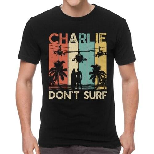 Charlie Don't Surf T-shirt Mens Graphic T Shirt Short Sleeve Cotton Military Vietnam War Apocalypse Now Tshirt Urban Tee Top